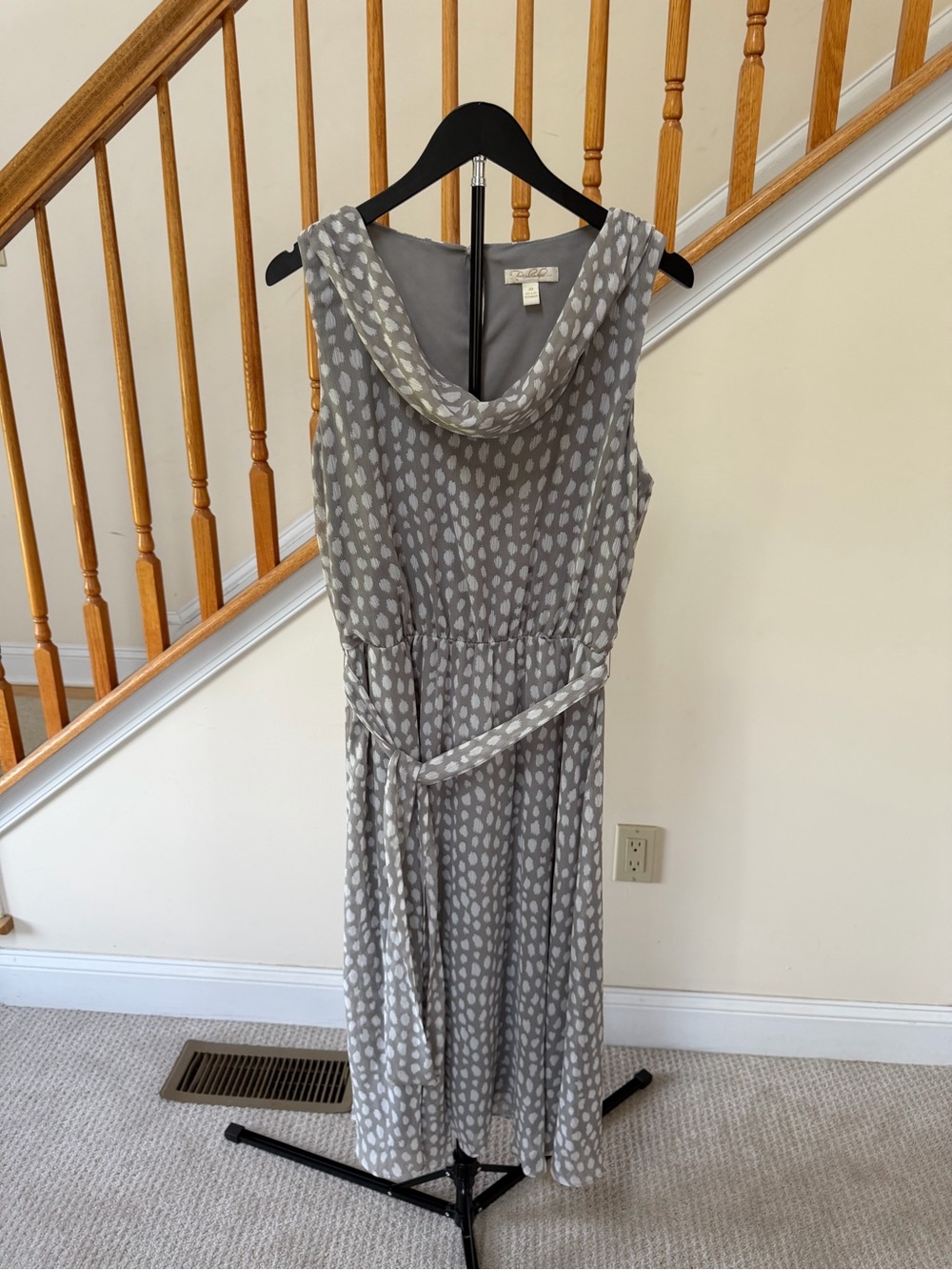 Sleeveless Gray Cowl-Neck Maxi Dress with Self-Tie Waist
